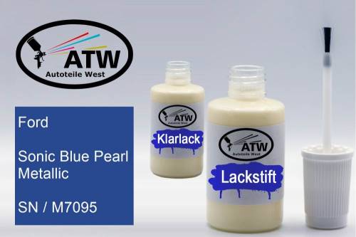 Ford, Sonic Blue Pearl Metallic, SN / M7095: 20ml Lackstift + 20ml Klarlack - Set, von ATW Autoteile West.